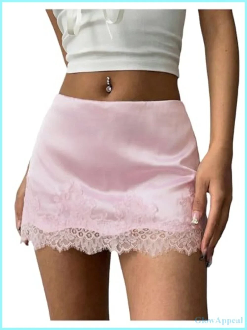 Satin Lace Trim Low Rise Patchwork Mini Skirt Streetwear Rave